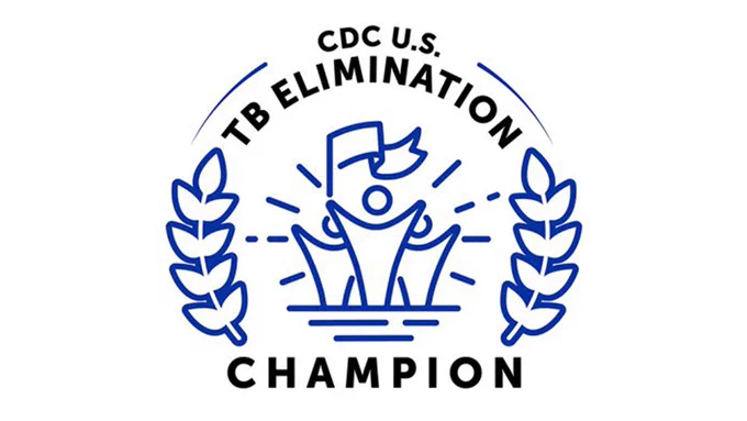 CDC U.S. TB Elimination Champion. Three stick figures with their arms raised.