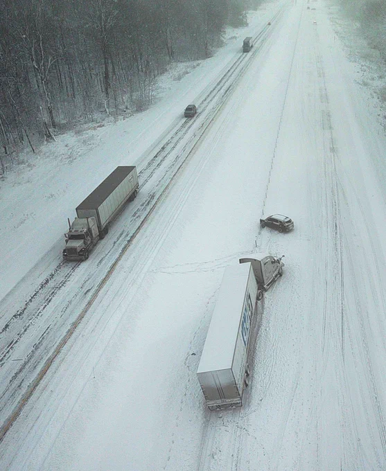 Image of semi truck and vehicle in the ditch I-94 Van Buren near Hartford/Lawrence.