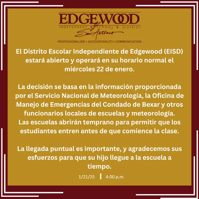 EISD will be open January 22