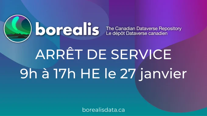 Logo de Borealis. ARRÊT DE SERVICE 9 h à 17 h HE le 27 janvier. 
