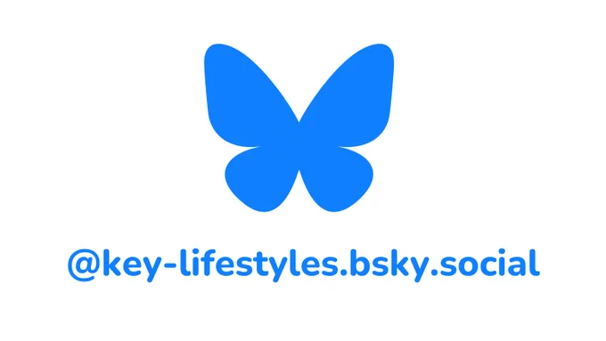 White background with the Bluesky blue butterfly logo. Text on image reads @key-lifestyles.bsky.social 