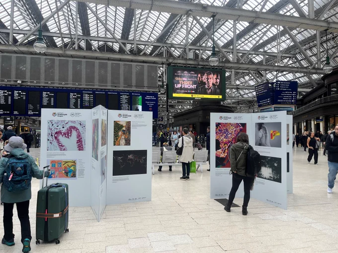 Central Station Glasgow with photographic exhibition in the concourse