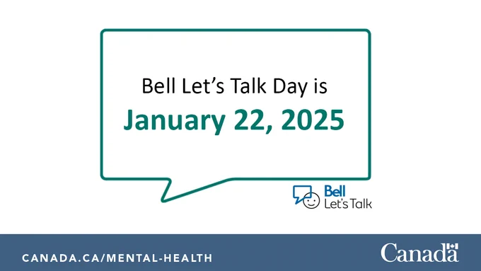 A speech bubble with the words Bell Let’s Talk Day is January 22, 2025  
 
