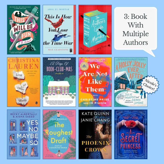 3. Book with multiple authors. shows 11 book covers including love and other words, a secret princess, holly jolly ever after