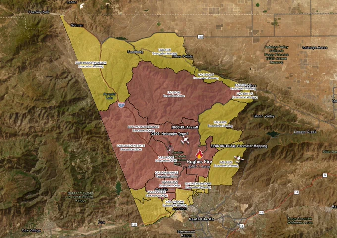 incident map of the Hughes fire 