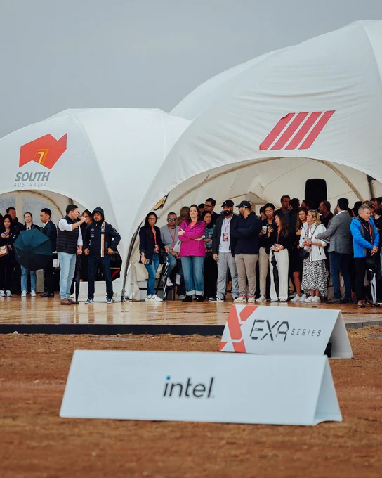 Partner representatives awaiting Airspeeder Exa Series 3 speeder race start in South Australia which was supported by intel and South Australian Tourism Commission. 