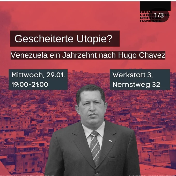Veranstaltungsankündigung zur Buchvorstellung "Gescheiterte Utopie" am Mittwoch, 29.01., 19 Uhr in der W3 in Hamburg.