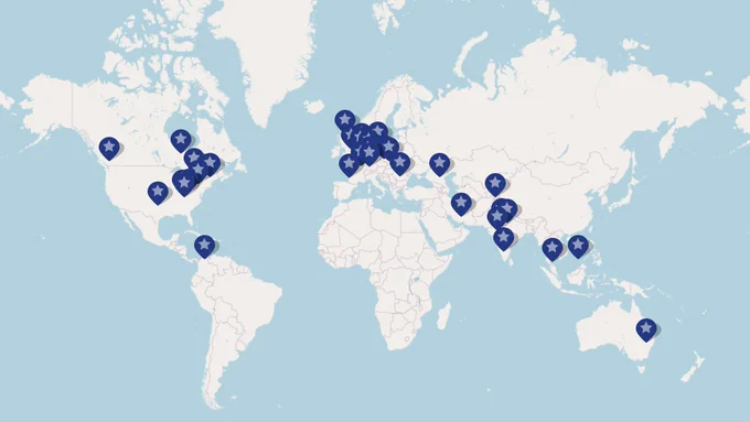 Drupal CMS launch parties map
