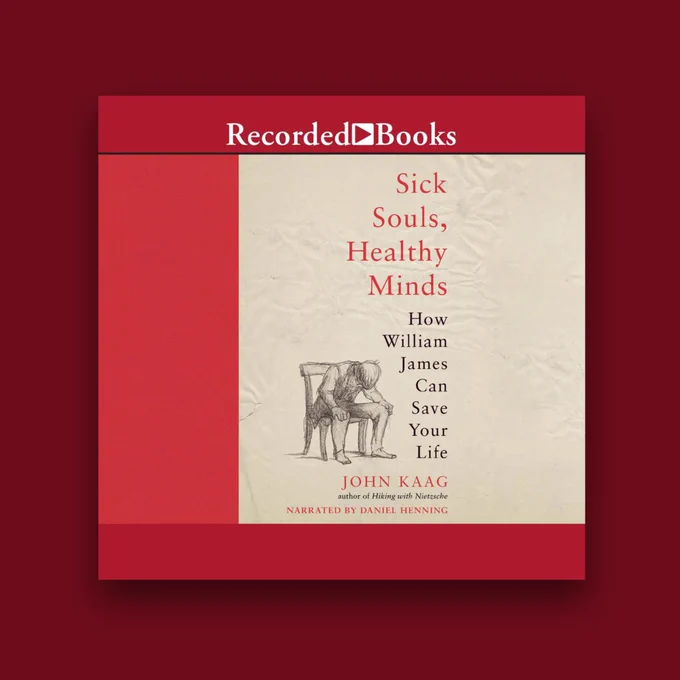 Audiobook cover of Sick Souls, Healthy Minds by John Kaag against a dark red background