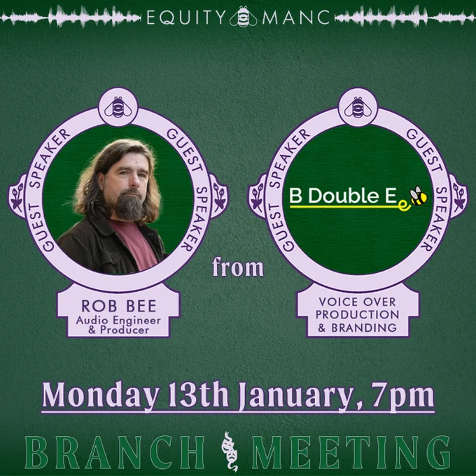 A poster showing a guest speaker for our branch meeting on Monday 13th January