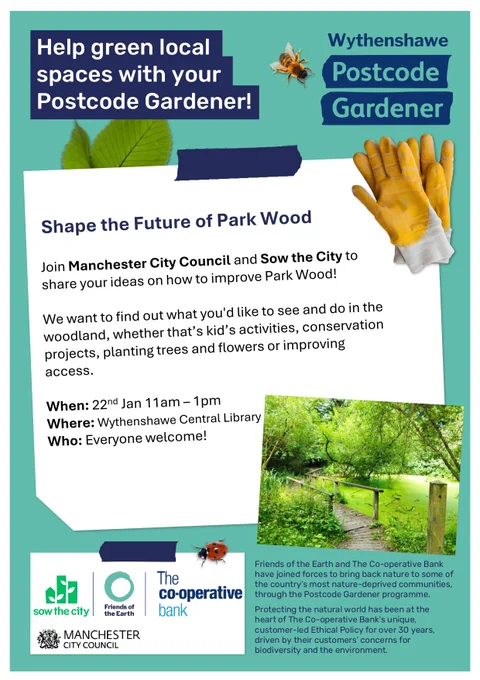 Join MCC and Sow the City to share your ideas on how to improve Park Wood

January 22nd at the Forum Library from 11am-1pm