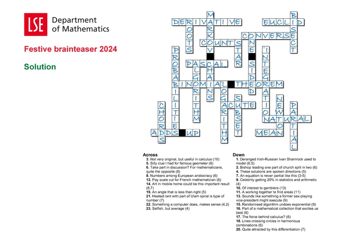 Answers to the Festive Brainteaser