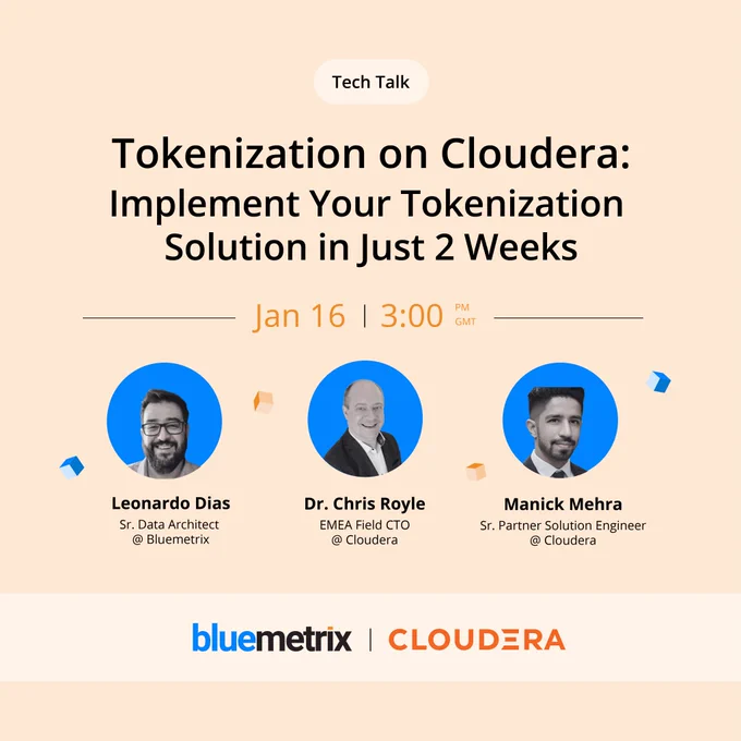 In this fireside chat, Chris, Manick, and Leonardo will explore:

𝟯 𝗥𝗲𝗮𝗹-𝗪𝗼𝗿𝗹𝗱 𝗔𝗽𝗽𝗹𝗶𝗰𝗮𝘁𝗶𝗼𝗻𝘀:
✅How you can expedite your AI Model Deployment with Tokenization
✅Facilitate data sharing and enhance federated data access
✅Comply with Regulatory frameworks like NIS2 and DORA

𝗦𝗼𝗹𝘂𝘁𝗶𝗼𝗻 𝗜𝗺𝗽𝗹𝗲𝗺𝗲𝗻𝘁𝗮𝘁𝗶𝗼𝗻 
🔹Utilize Spark to tokenize data at scale
🔹Utilize Ranger/KMS to manage tokenization across all of the other data platforms in your enterprise e.g. Teradata, etc.
🔹Implement your SecureToken Tokenization solution within 2 weeks
