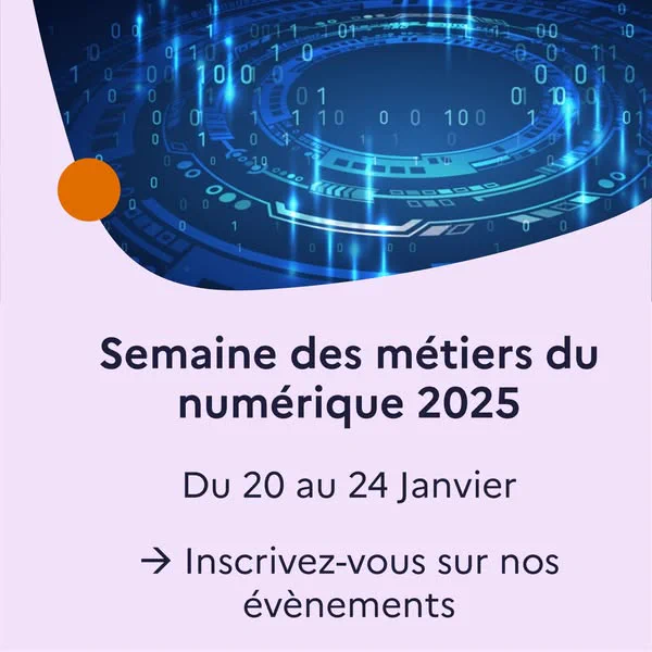 Vous souhaitez changer de métier, vous reconvertir dans le numérique mais vous ne savez pas quel métier choisir, ou n’êtes pas sure que ce secteur soit fait pour vous ? 
Lors de ce webinaire, nous vous présenterons 4 métiers du numériques et leurs missions : Développer web, Data Analyst, Technicien systèmes et réseaux et Web designer… mais pas que ! Nous vous présenterons également les « soft-skills », c’est à dire les compétences recherchées par les entreprises pour chaque métier