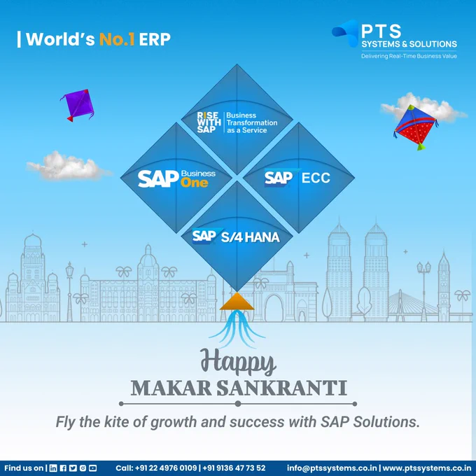 Makar Sankranti creative post featuring SAP solutions in a Kite.