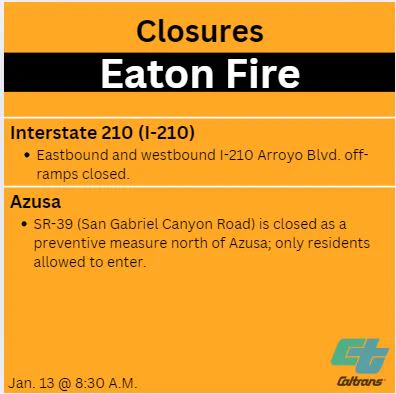 List of closures for the Eaton Fire. 