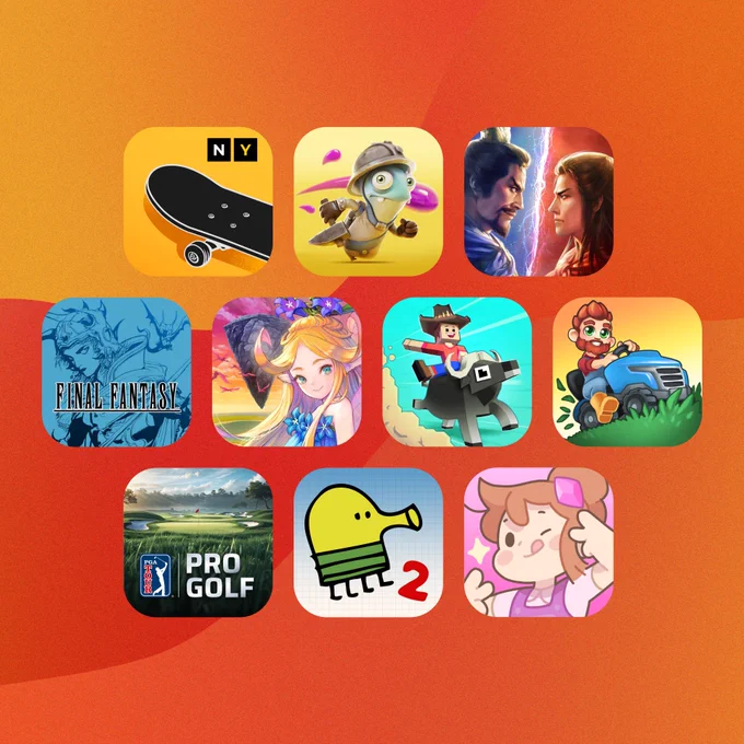 A still image showing the 10 new games launching on Apple Arcade.