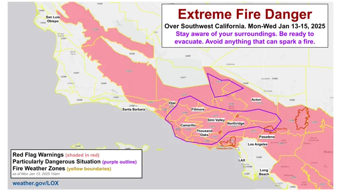 Map of red flag warnings.