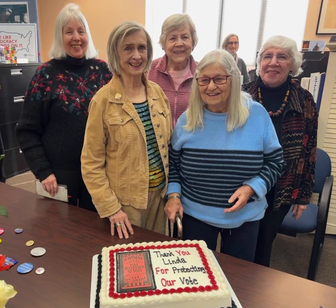 Former LWVMO Presidents Debby Howard, Linda McDaniel, Elaine Blodgett, Sydell Shayer and Marilyn McLeod