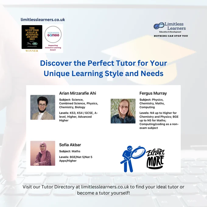 Looking for the Perfect Tutor Who Understands Your Learning Style? 🔍

Explore our Tutor Directory limitlesslearners.co.uk to find your ideal tutor today!

📚 Diverse Subjects
✅ Verified Expertise
🎓 Engaging Learning
🌈 Neuro-affirming and Anti-racist Pedagogy

#FindATutor