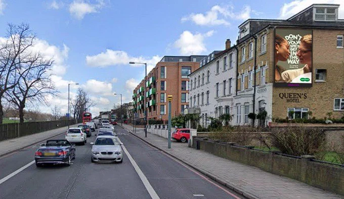 Mock-up image of a giant digital billboard on Seven Sisters Road