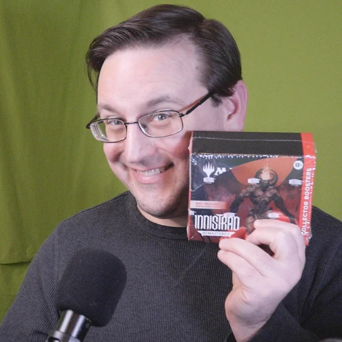 MTG Streamer HamHocks42 holding an Innistrad Remastered Collector Booster Box, implying that he'll be opening it live on twitch at twitch.tv/hamhocks42. He's implying it because he will. He'll be opening a collector booster box of Innistrad Remastered on Twitch on Wednesday, January 15th.
