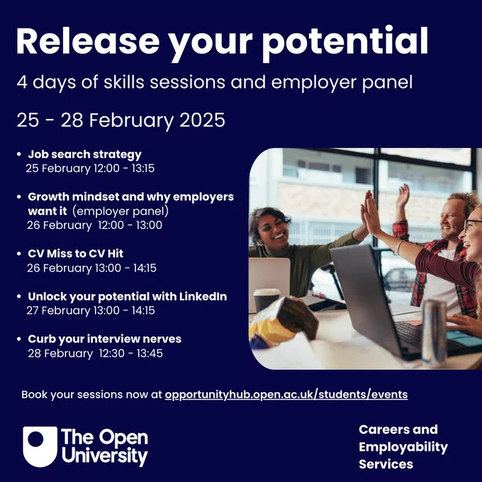 Three people working at a desk and celebrating with a high 5. Release your potential dates and times of skills sessions and employer panel. 