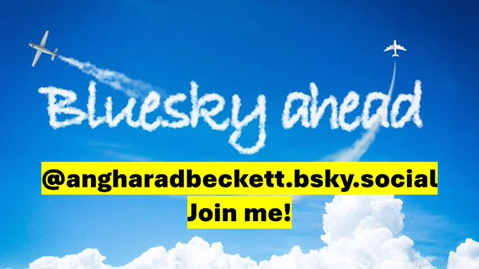 Gives her Bluesky link/name: @angharadbeckett.bsky.social and says 'Join me!'