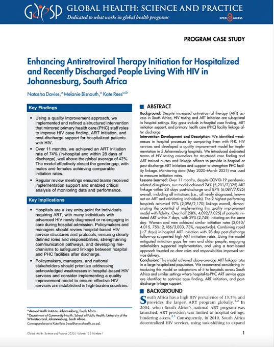 Enhancing ARV Initiation for Hospitalized PLHIV in South Africa