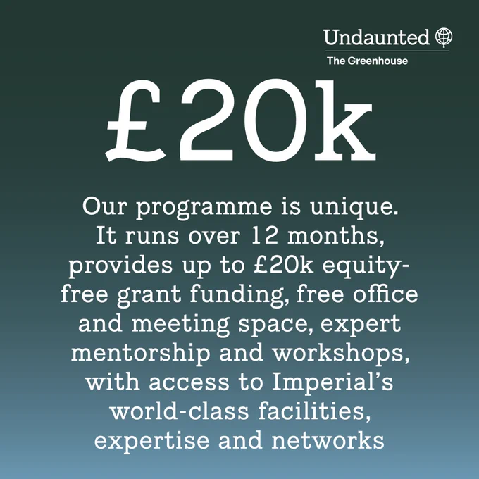Our programme is unique.
It runs over 12 months, provides up to £20k equity-free grant funding, free office and meeting space, expert mentorship and workshops, with access to Imperial’s world-class facilities, expertise and networks