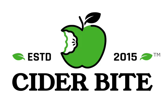Cider House Logo for Cider Bite established in 2015 featuring a green apple outlined in black with a bite out of the apple