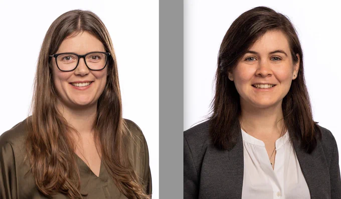 Full-color head-and-shoulder images of awardees Leslie Schoop, right, and Marissa Weichman. 