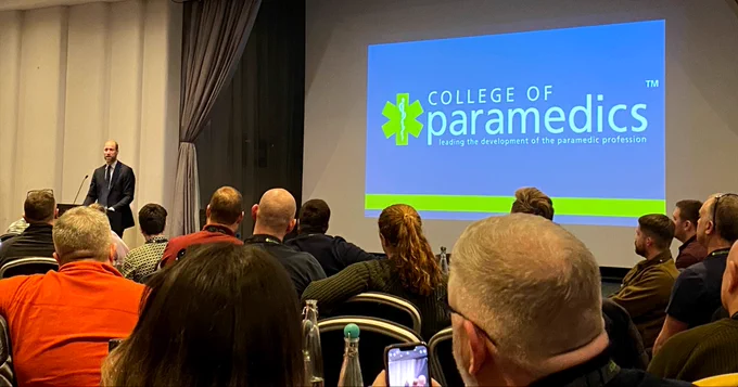 His Royal Highness, The Prince of Wales delivering a speech to delegates at the inaugural Emergency and Critical Care Conference, hosted by the College of Paramedics, in Birmingham. 15th January 2025