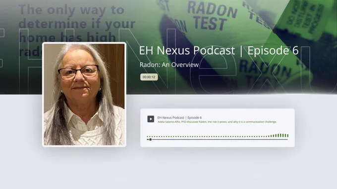 Promotional graphic for the EH Nexus Podcast, Episode 6 titled "Radon: An Overview." 