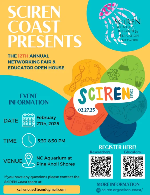 Info flyer for SciREN 2025 Coast Networking event