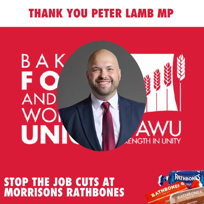 Thank you Peter lamb MP. Picture of Peter Stop the job cuts at Morrisons Rathbones. 