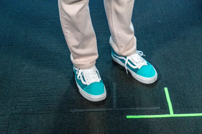 Jeff Teper's infamous Teal Shoes, on their mark, worn only for the most special of occasions - here, celebrating SharePoint and all its intranet goodness. 