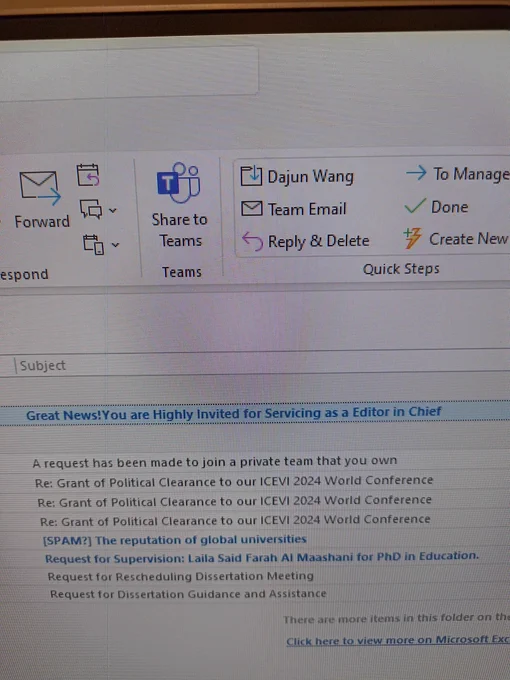 A spam email -- subject is Great News! You are highly invited for servicing as a Editor in Chief
