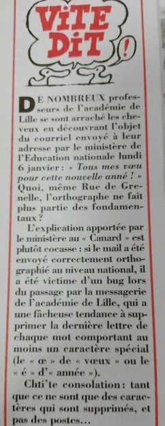 Article du canard sur le mail avec des fautes dans l'objet envoyé par Borne