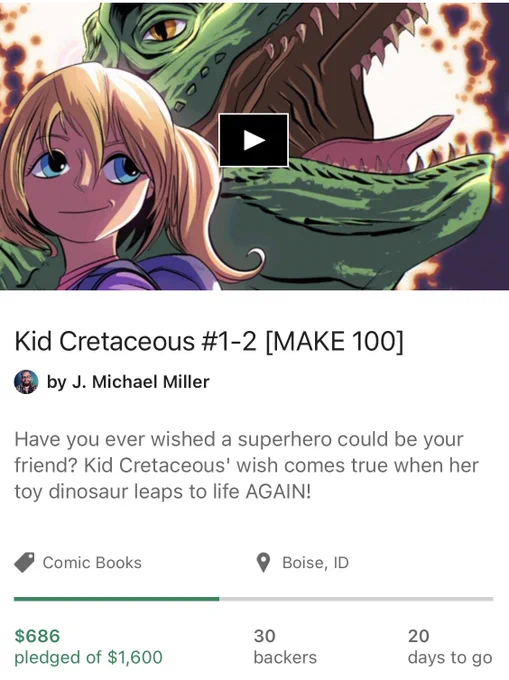 A screenshot showing KC #2 has 30 backers is only $914 from goal!
