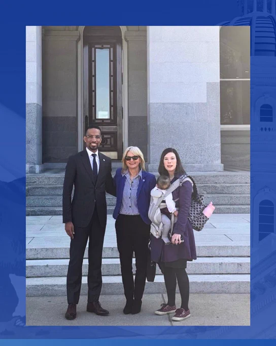A picture of representatives from Child Action, Inc. and other representatives in the childcare industry in California taking a picture on an advocacy day on the steps of the California State Capitol.