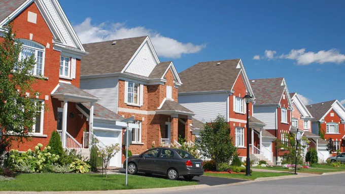 Neighborhood of two-story brick houses