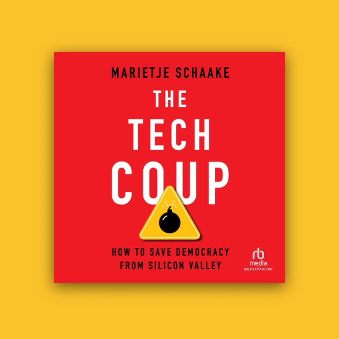 Audiobook cover of The Tech Coup by Marietje Schaake against a yellow background