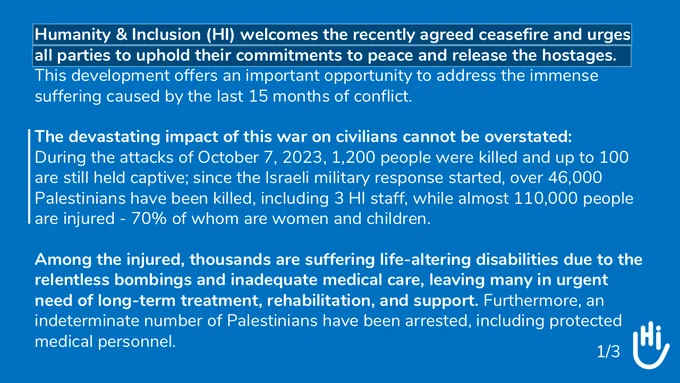 HI statement on the agreed ceasefire on Gaza