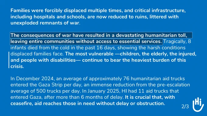 HI statement on the agreed ceasefire on Gaza
