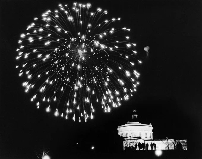 Fireworks over the Vartiovuori observatory in Turku, Finland.