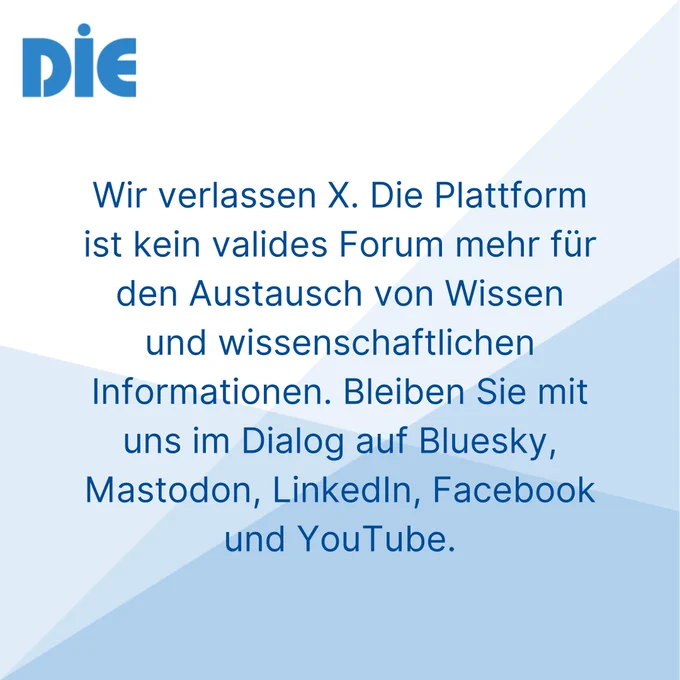 Wir verlassen X. Die Plattform ist kein valides Forum mehr für den Austausch von Wissen und wissenschaftlichen Informationen. Bleiben Sie mit uns im Dialog auf Bluesky, Mastodon, LinkedIn, Facebook und YouTube.