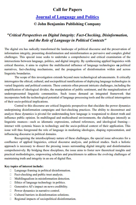 Screenshot of call for papers available at link