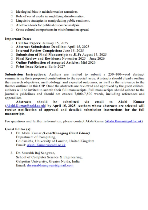 Screenshot of call for papers available at link