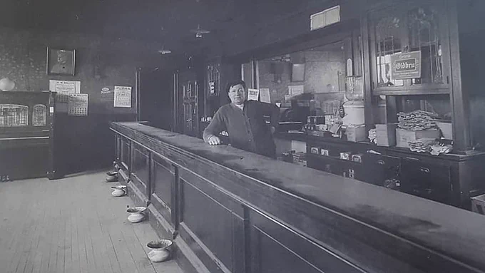 Archival photo inside the Two Way Inn from the early 1900s